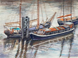 Barges resting at Wapping, Hermitage Moorings
