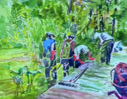 Clearing the Pondweed, Camley Street Natural Park 
